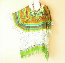 KB464 Polka Dot Green Batik Plus Kimono Poncho Hippy Women Blouse Top up... - $24.90