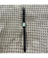 Vintage Folio Womans Black Band Genuine Diamond Dial Watch New Battery - $16.44 CAD