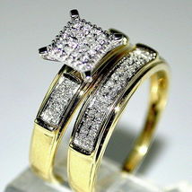 14k Gold Plated 925 Silver 1/2 CT. T.W. Diamond Engagement Bridal Ring Sets 7 8  - £79.22 GBP