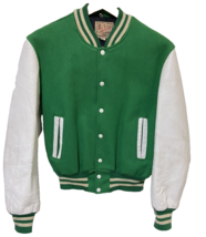 Vintage 80s 90s Delong Green White Steerhide Blank Varsity Jacket  Athletic - £56.94 GBP