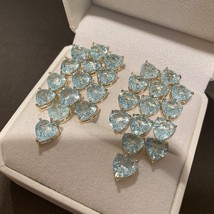 Luxury Rhinestone Earrings For Women Double Big Heart Pearl Crystal Simple Korea - £30.66 GBP