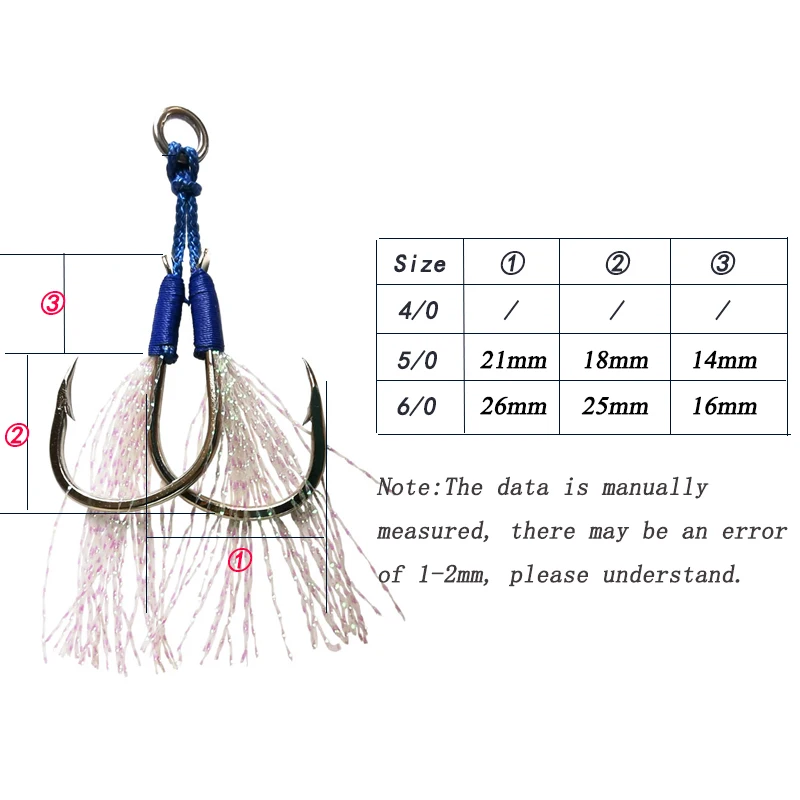 Sporting 20pairs 5/0 6/0 Carbon Aist Fishing Hooks Metal  Jig Lure Double Barbed - £55.15 GBP