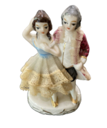 Vintage Dresden Style Figurine Victorian Couple Real Lace Accent Gold Tr... - £12.49 GBP