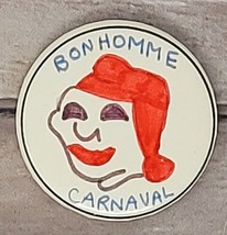 VTG Bonhomme Carnaval Pinback Button 2.5&quot; Pin Handmade Quebec Winter Carnival - £3.22 GBP