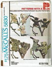 McCall's Sewing Pattern 5830 Monkey Koala Racoon Bear Stuffed Animals - $8.64