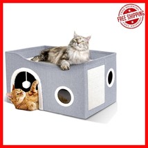 Stylish Foldable Cat Cave - Cozy Bed for Indoor Cats with Reversible Cus... - $55.43
