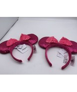 (2) Disney  Minnie Mouse Glitter &amp; Sequin Ear Headband Disneyland Pink B... - £23.18 GBP