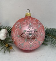 Pink with silver glitter glass ball Christmas ornament, handmade XMAS decoration - £10.19 GBP