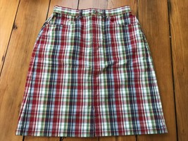 Eddie Bauer Petite Madras Plaid Cotton Red Green Blue Jean Style Skirt 6... - $36.99