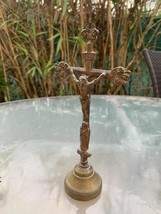 Rare French antique 19th century solid bronze cucifix  engraved  ornate  reliqua - £94.12 GBP