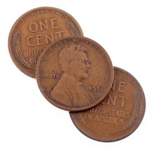 Lot of 3 Lincoln Cents (1911, 1912, 1913)-D in Fine+ to VF Condition Brown Color - £41.43 GBP