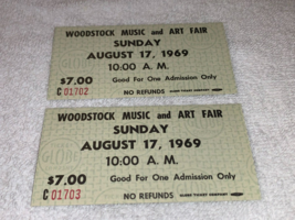 Woodstock 1969 $7 Sunday Ticket Stubs Jimi Hendrix Janis Joplin Ephemera Coa Usa - £149.36 GBP