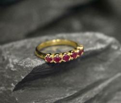 1.20Ct Round Cut Red Ruby Vintage Half Eternity Ring Band 14K Yellow Gold Finish - £69.62 GBP