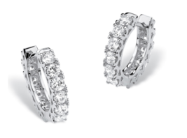 ROUND CZ HUGGIE HOOP EARRINGS WITH SURGICAL STEEL POSTS SILVER TONE 1/2&quot; - $99.99