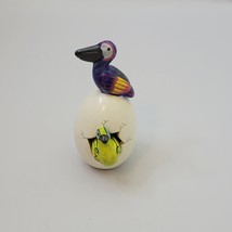 Hatched Egg Pottery Bird Pelican Duck Blue Green Mexico Hand Painted Clay Signed - £15.50 GBP