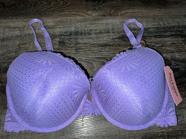 Juicy Couture ~ Women&#39;s Push Up Bra Purple Padded Underwire Nylon Lace ~ 40C - $22.02