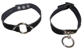 Vegan Leather O Ring Choker Collar Set Of Two Punk Goth Spike Studded - $19.99
