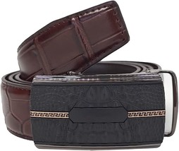 Mens Leather Belt Stylish Ratchet Belts for Men Sliding Adjustable Buckl (Brown) - £15.45 GBP