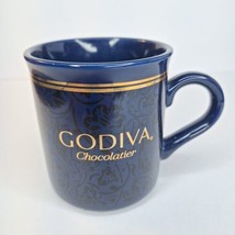 Godiva Chocolatier Coffee Tea Cup Blue Gold Black Floral Design Mug - $8.90
