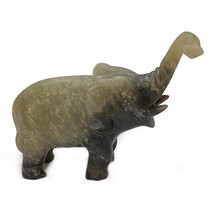 Chinese Hand Carved Soapstone Elephant Trunk Up Green Figurine Mid-Century 3.5&quot;h - £11.72 GBP