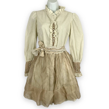 VTG Edwardian Style Dress SMALL Ruffle High Collar Long Sleeve Organza L... - £62.56 GBP