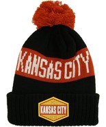 Kansas City Winter Knit 3D Rubber Patch Pom Beanie Hat (Black/Red/Gold) - $27.28 CAD