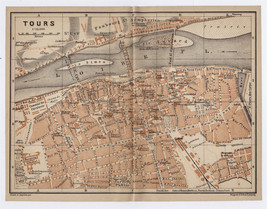 1902 Antique City Map Of Tours / CENTRE-VAL De Loire / France - £21.44 GBP