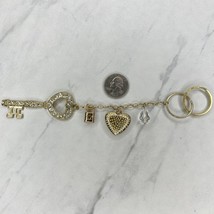 Gold Tone Rhinestone Key Heart Dangle Keychain Keyring - £5.43 GBP