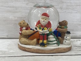 VTG Santa Christmas Presents Teddy Bears Water Globe Mini Snowglobe Wooden Base - £10.11 GBP
