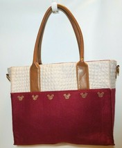 Disney Parks Mickey Handbag Shopper Tote Bag Burgundy Gold Travel - $19.75