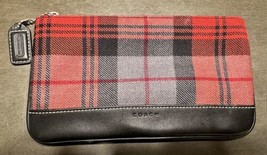 Coach Red, Grey and Black Plaid Top Zip Pouch - £26.17 GBP