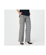 G.I.L.I. Regular Wide-Leg Plaid Pants with Stripe Detail Dark Navy/Gold ... - $427.46 MXN