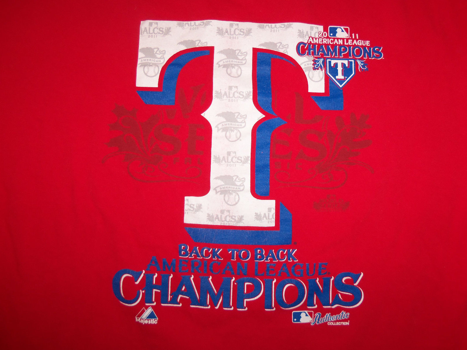 Primary image for MLB Texas Rangers 2011 Champions Back-to-Back Baseball Graphic Print T Shirt XL