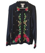VTG Victoria Jones Sz XL Xmas Cardigan Holiday Sweater Beaded Hand Embro... - £19.18 GBP