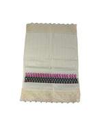 Dohler Ivory Hand Towel Crochet Hem Embellished Pink Green Ribbon 18&quot; X 12&quot; - $14.85