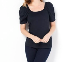 All Worthy Hunter McGrady Knit Top Shirt with Ruched Sleeves- BLACK, 5X - £17.41 GBP