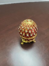 Bejeweled "Faberge Egg"  Metal Enameled Rhinestone Trinket Box Magnetic Catch - $23.33