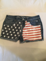 July 4th Size 18R Justice shorts jean patriotic sequin stars stripes girls - $15.79