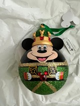 Disney Parks Green Nutcracker Mickey Mouse Glass Ball Ornament NEW
