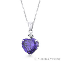 Heart-Shape Simulated Amethyst &amp; Clear Cubic Zirconia CZ 14k White Gold Pendant - £59.79 GBP+