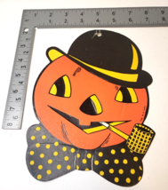 Halloween Vintage Beistle H C Luhrs Pumpkin With Bowler Hat And Bow Tie 40s 50s - £19.76 GBP
