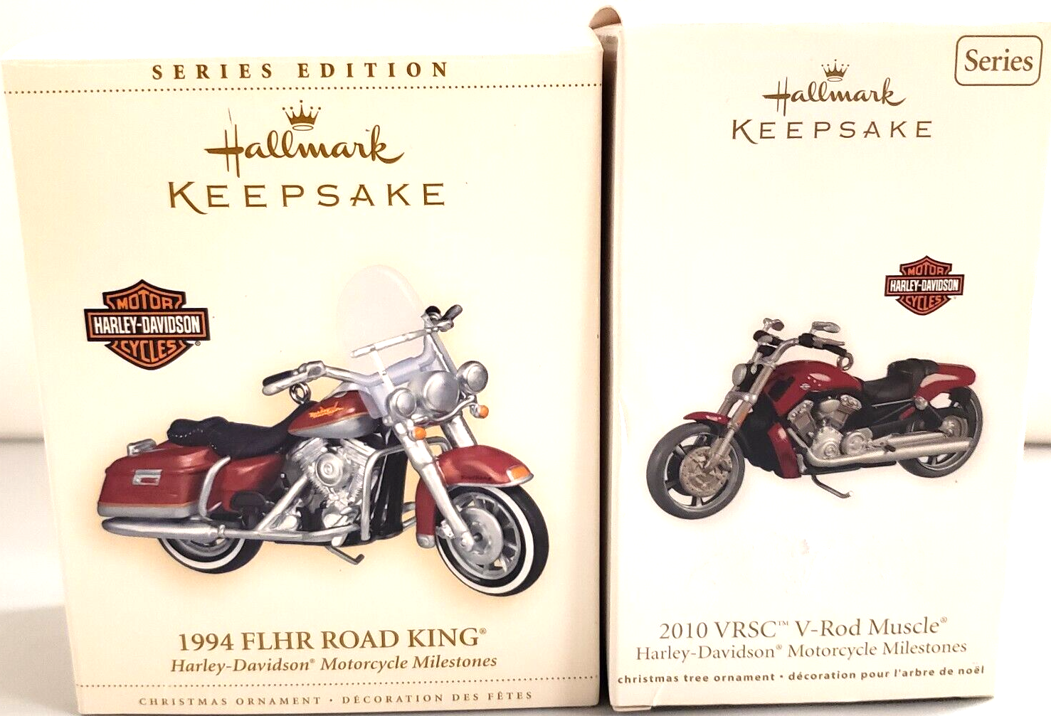 Harley Davidson Motorcycle 2 Hallmark Keepsake Christmas Ornaments 1994 2010 - £18.63 GBP
