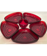 Anchor Hocking Triangle Glass Royal Red Ruby (5) Relish Inserts Seamless - £27.73 GBP