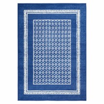 4&#39; X 6&#39; Navy Blue Geometric Dhurrie Area Rug - £69.07 GBP