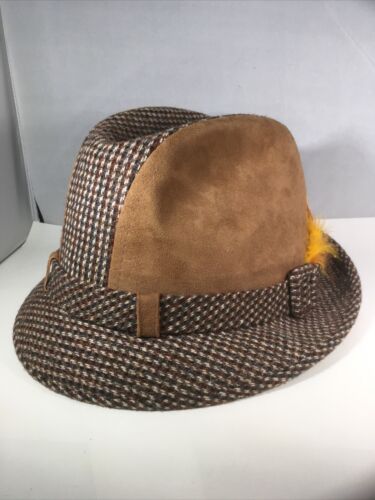 Primary image for DOBBS Fifth Avenue New York Suede Wool Tweed Feather Fedora Hat Size 7