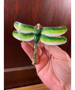 Single Green White Enamel on Metal Dragonfly Napkin Ring Moveable Tail - £7.66 GBP