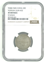 1949 China 20C Silver Yunnan L&amp;M 432 Graded by NGC as XF Details (Stained) - €256,74 EUR