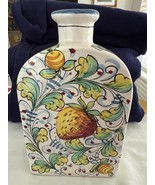 Vtg Pottery Italian Hand Made / Painted Bottle Vase Fruit Floral 9 1/2&quot; - €21,23 EUR