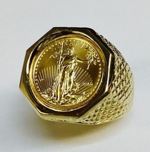 14K Yellow Gold Plated Without Stone Coin American Eagle Ring lady liberty Ring - $127.51