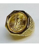 14K Yellow Gold Plated Without Stone Coin American Eagle Ring lady liber... - £101.62 GBP